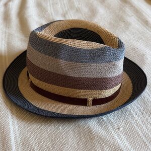 Grevi Striped Fedora in Beige, Brown, Gray and Navy